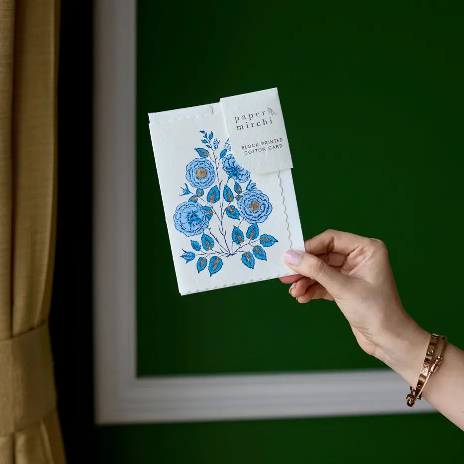 Hand Block Printed Greeting Card - Gulab Sapphire