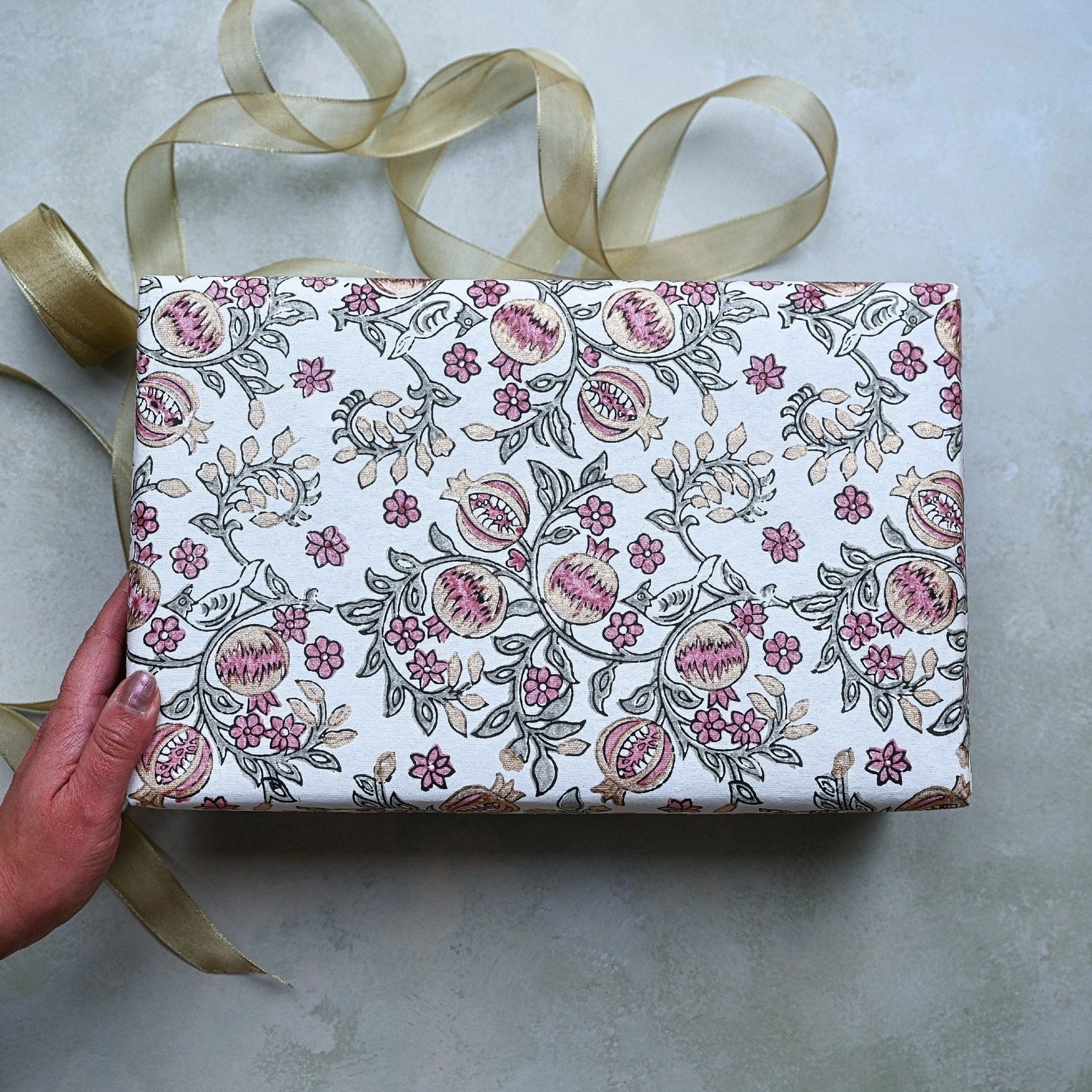 Block Printed Wrapping Paper Sheets - Pomegranate Pink Earth