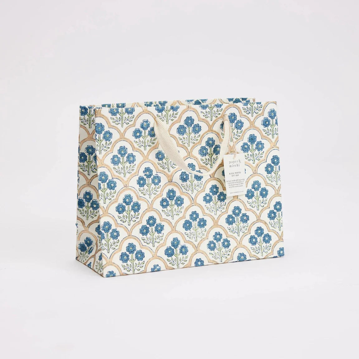 Hand Block Printed Gift Bags, Indigo - Medium