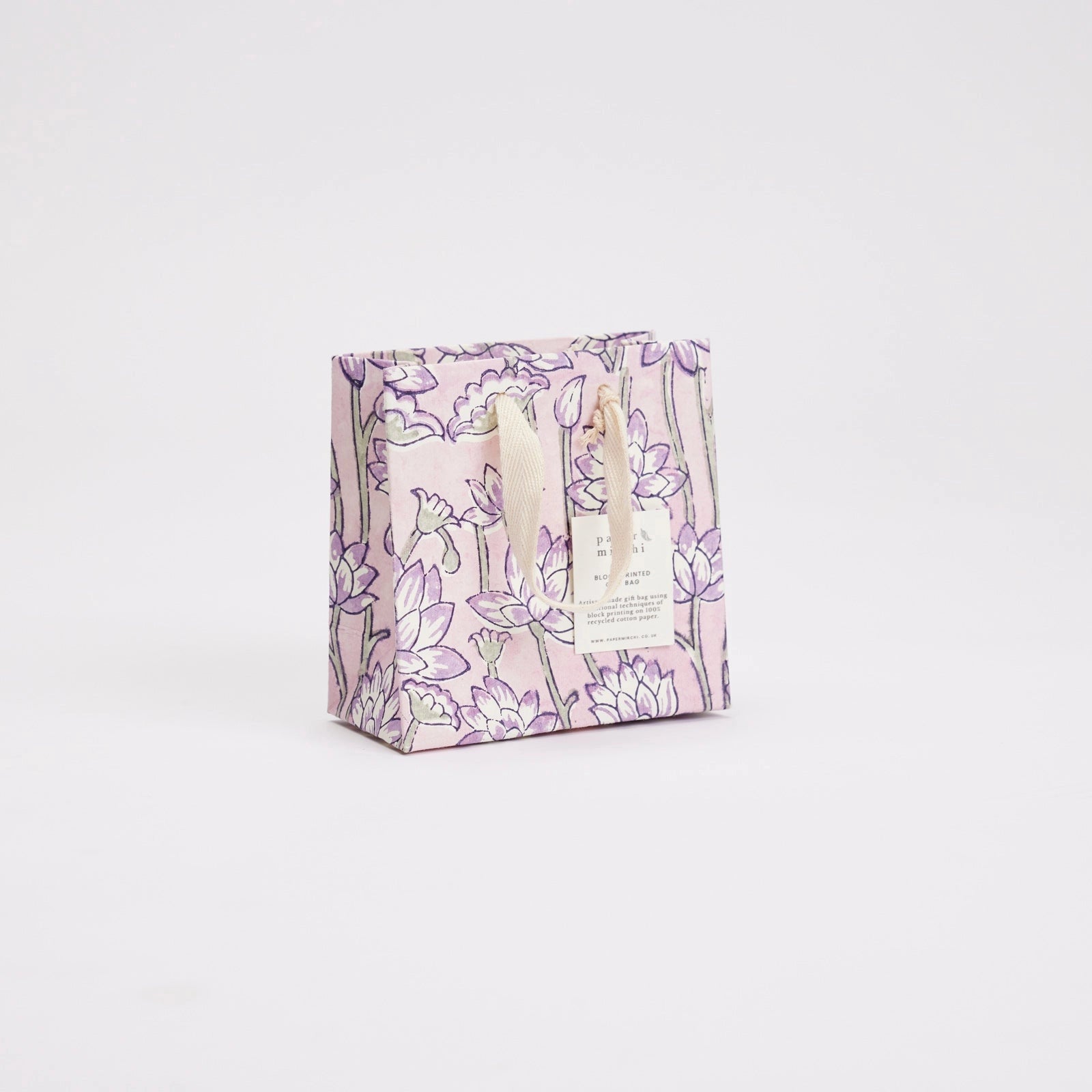 Hand Block Printed Gift Bag, Lavender - Small