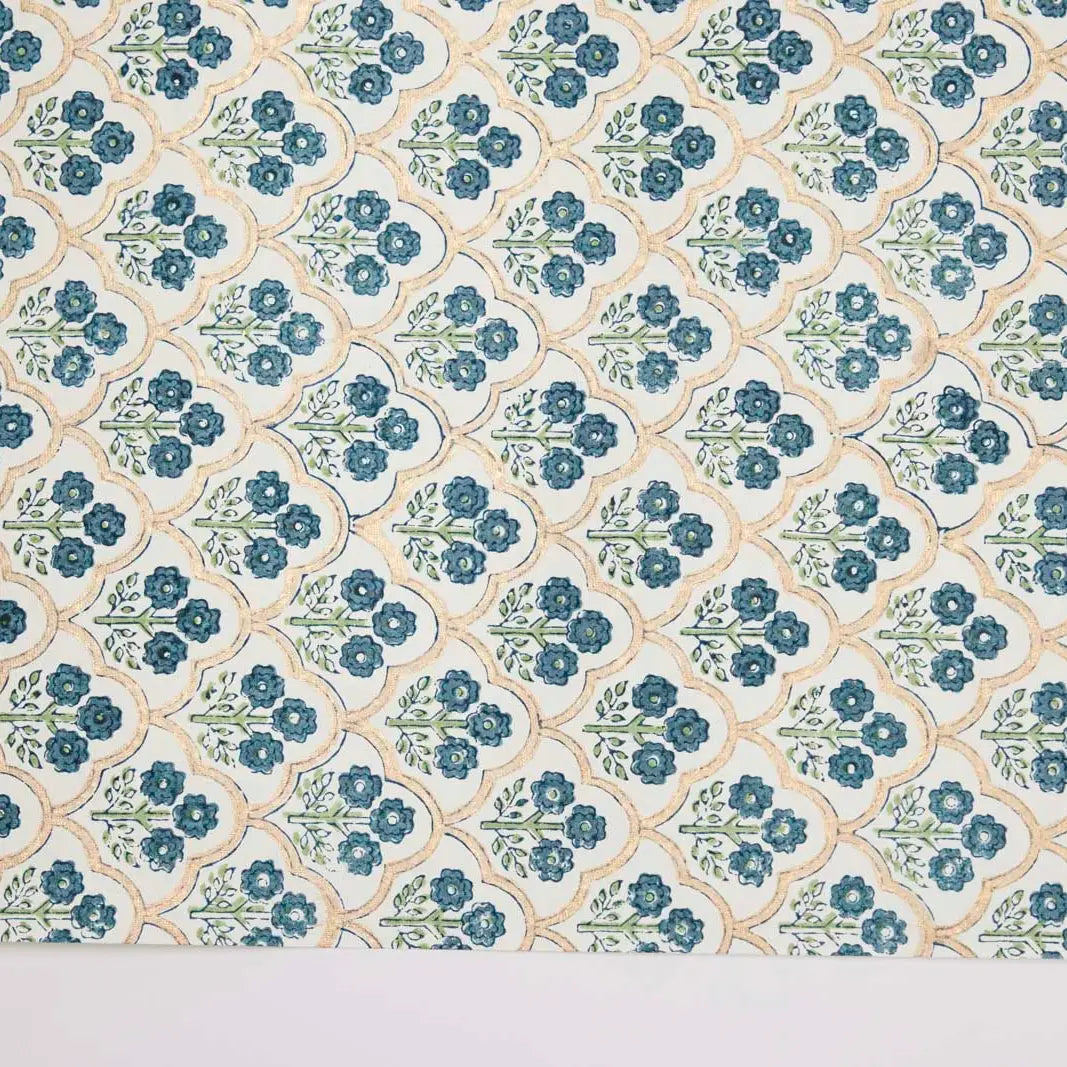 Block Printed Wrapping Paper Sheets - Trellis Indigo