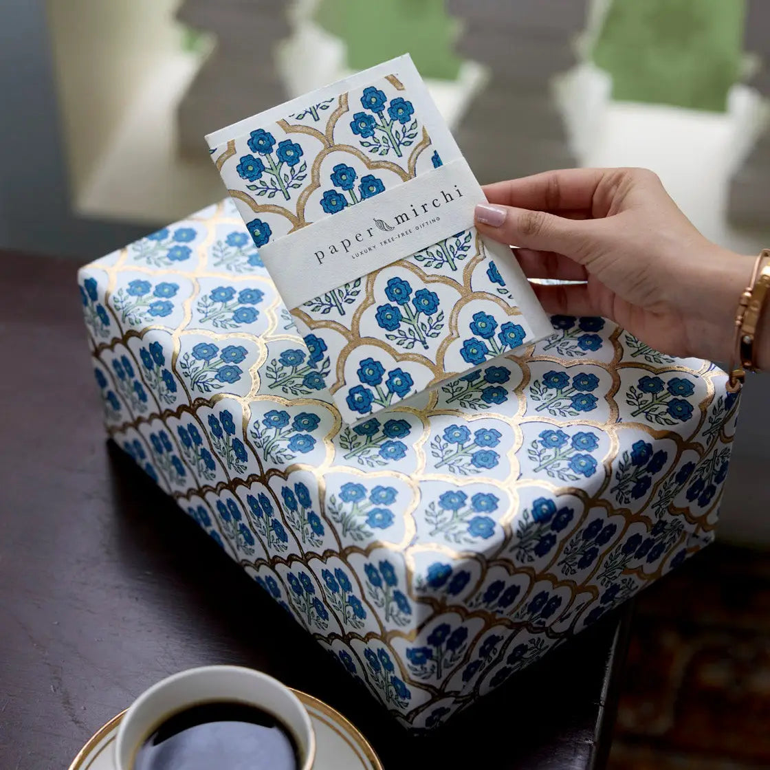 Hand Block Printed Greeting Card - Trellis Indigo