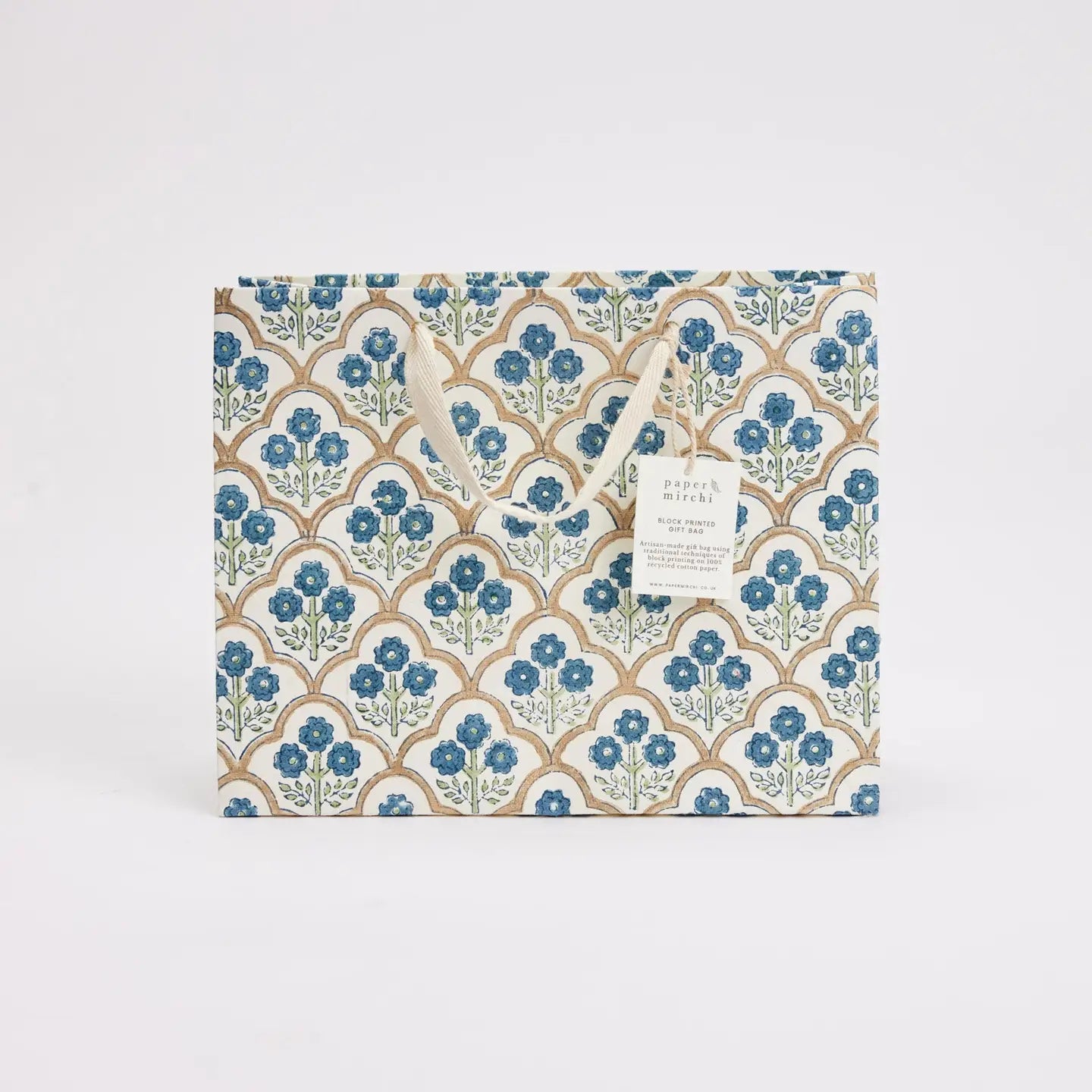 Hand Block Printed Gift Bags, Indigo - Medium
