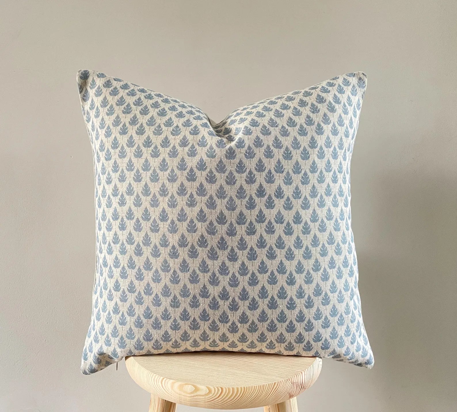 Dusky Blue Linen Cushion Cover - Leaf Print