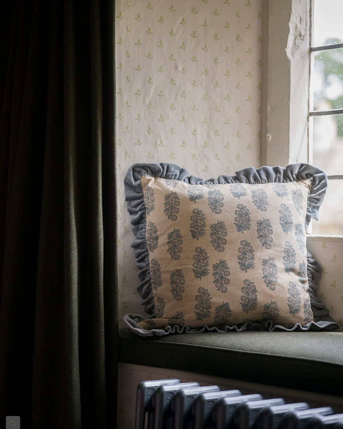Blue Blockprint Flower Cushion