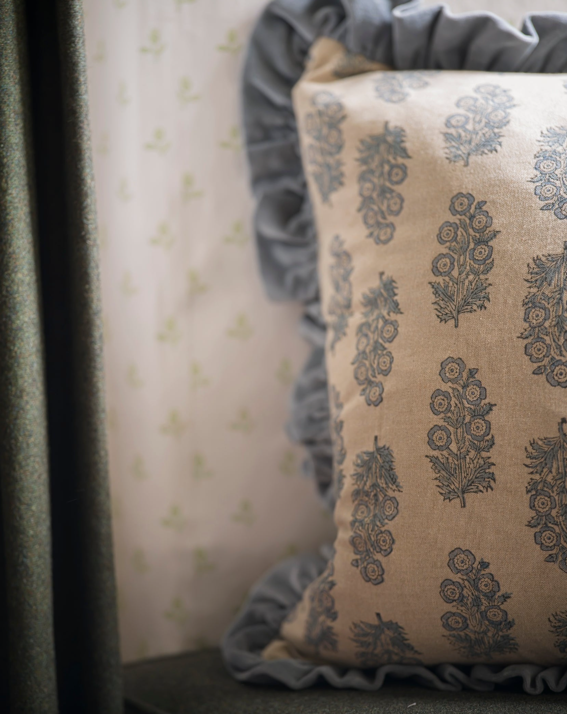 Blue Blockprint Flower Cushion