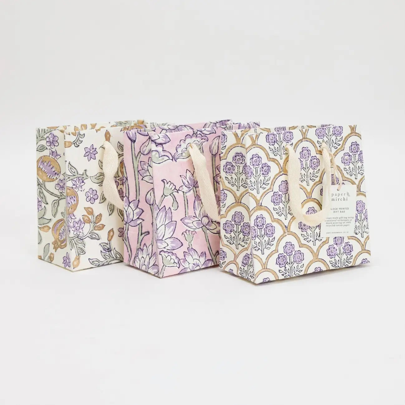Hand Block Printed Gift Bag, Lavender - Small