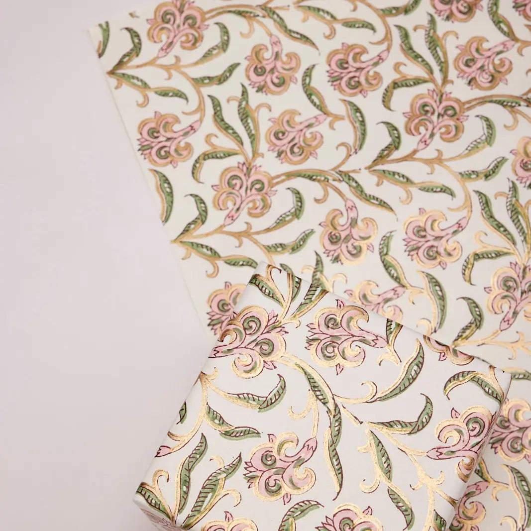Block Printed Wrapping Paper Sheets - Iris Glitz Blush