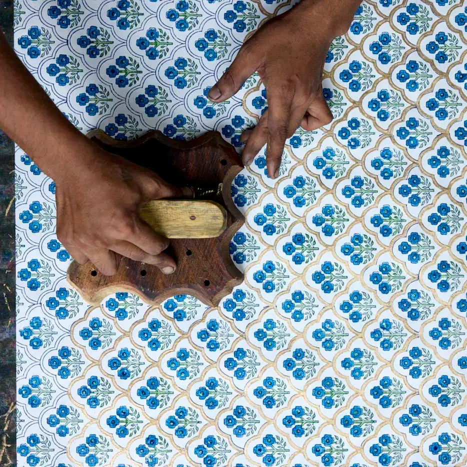 Block Printed Wrapping Paper Sheets - Trellis Indigo