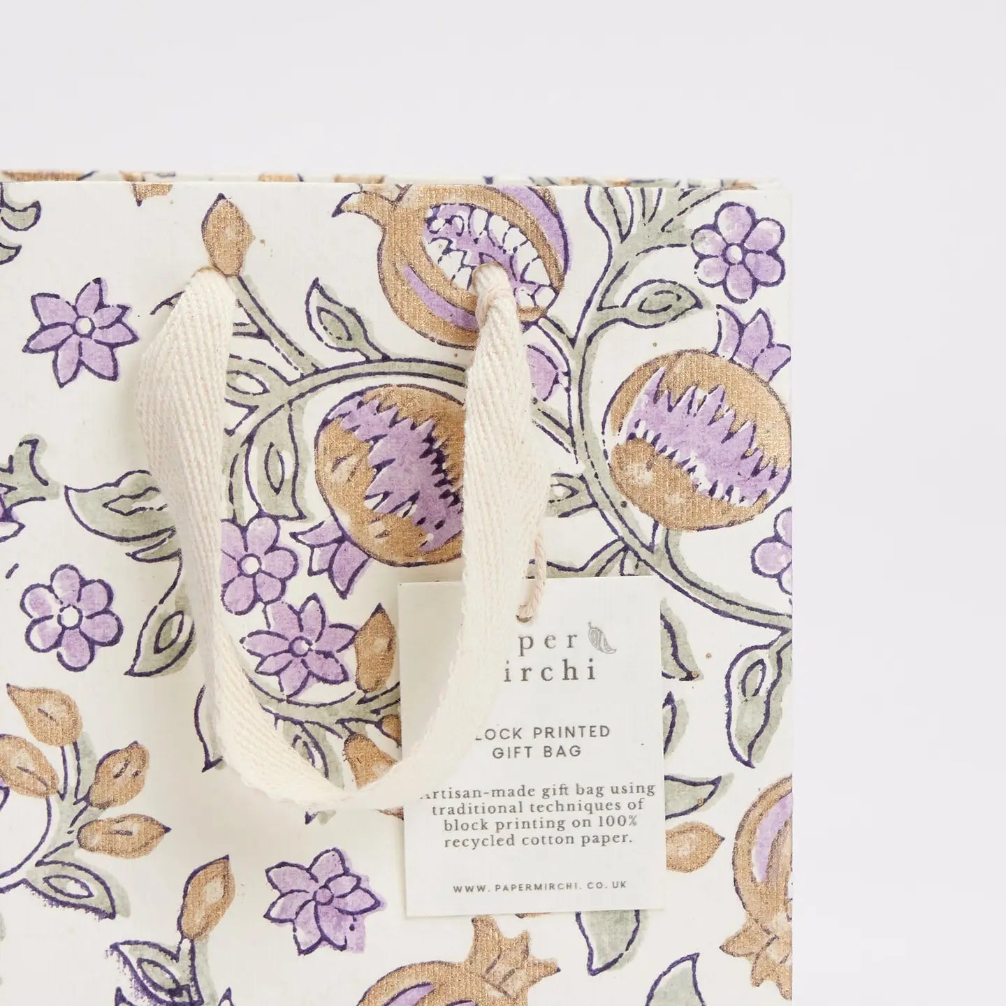 Hand Block Printed Gift Bag, Lavender - Small