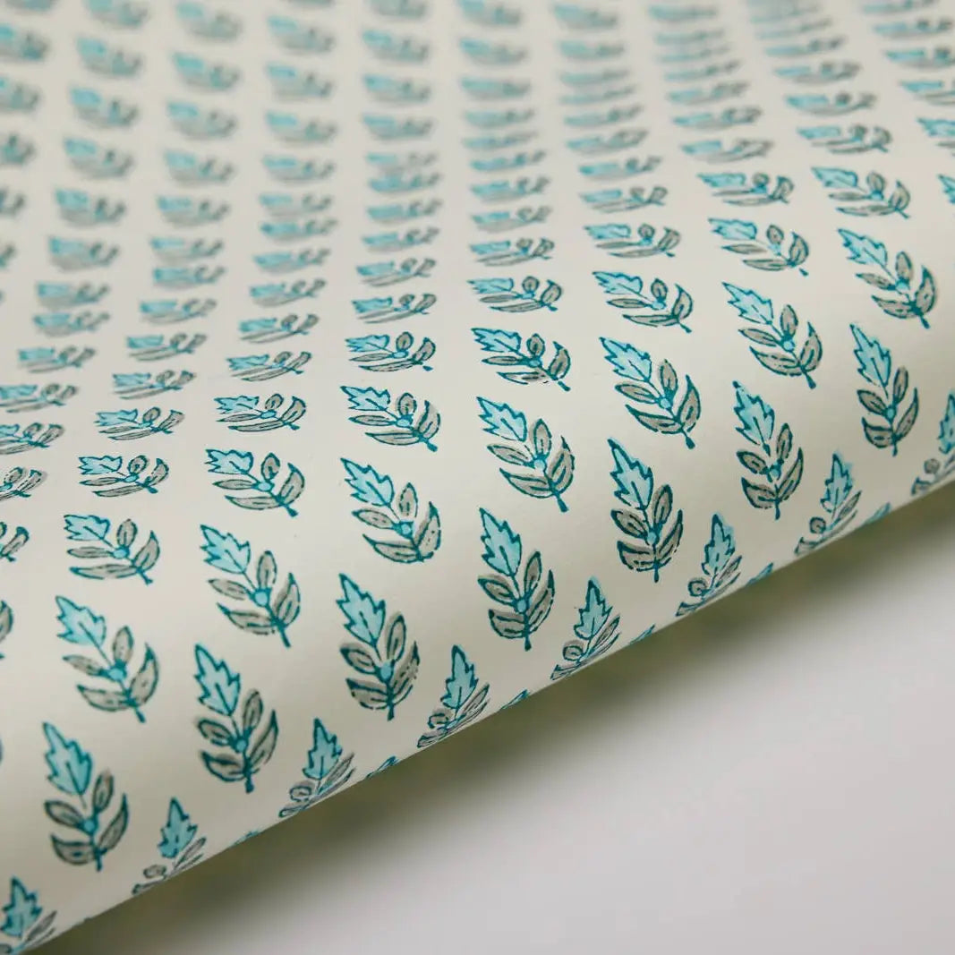 Block Printed Wrapping Paper Sheets - Buti Turquoise