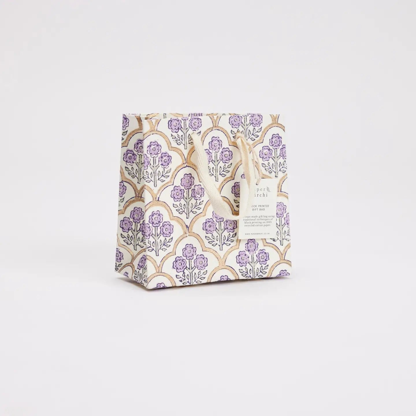 Hand Block Printed Gift Bag, Lavender - Small