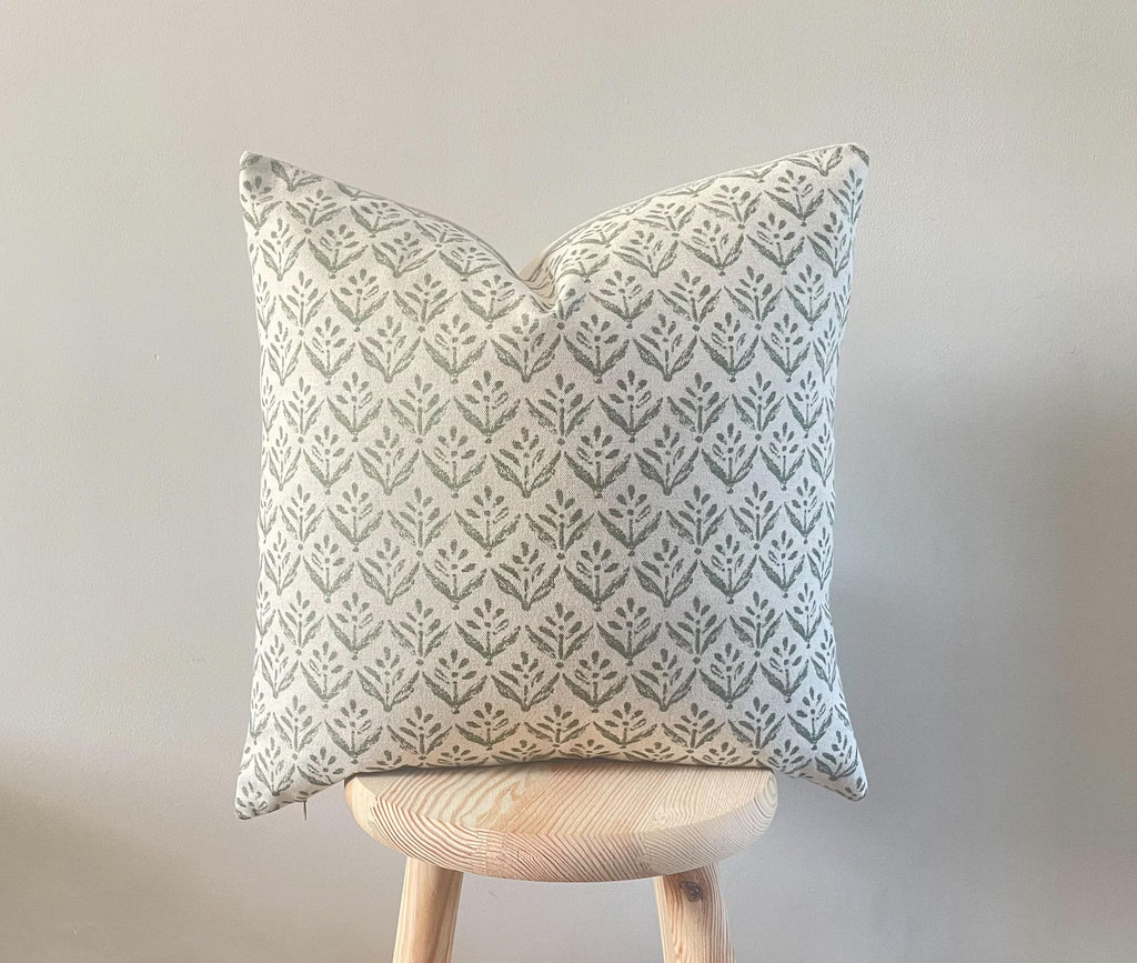 Green Leaf Print Linen Modern Farmhouse Cushion Covers