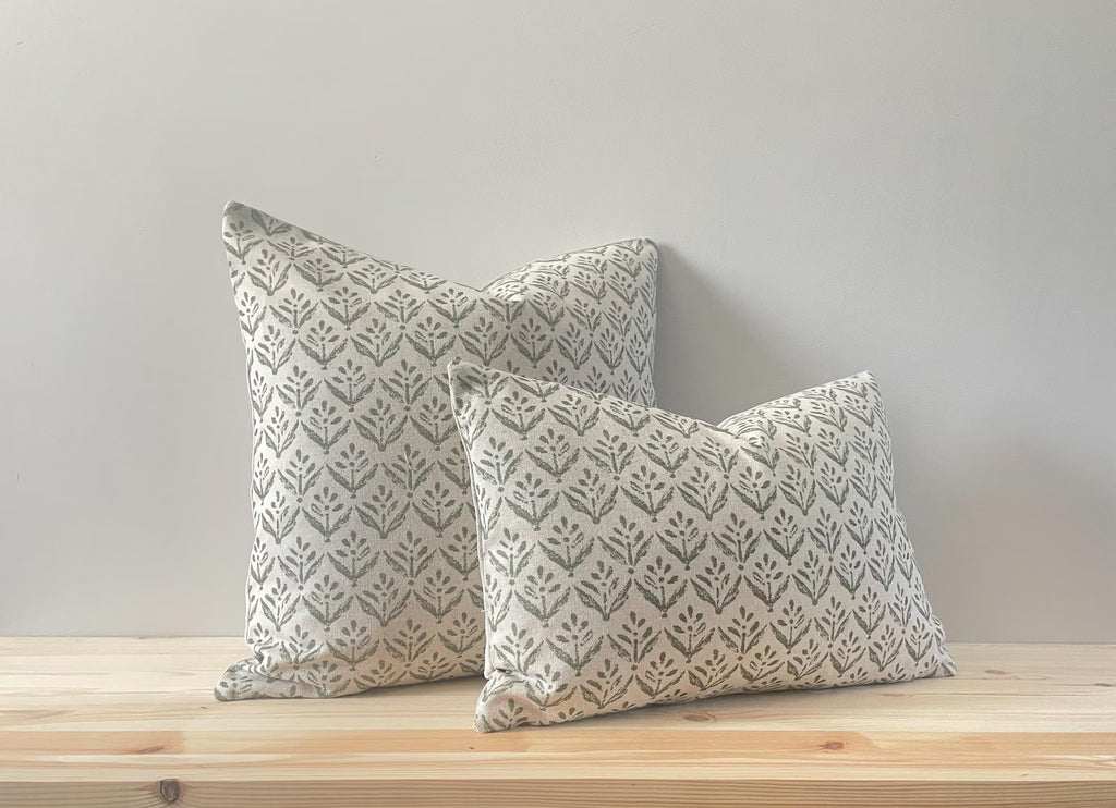 Green Leaf Print Linen Modern Farmhouse Cushion Covers