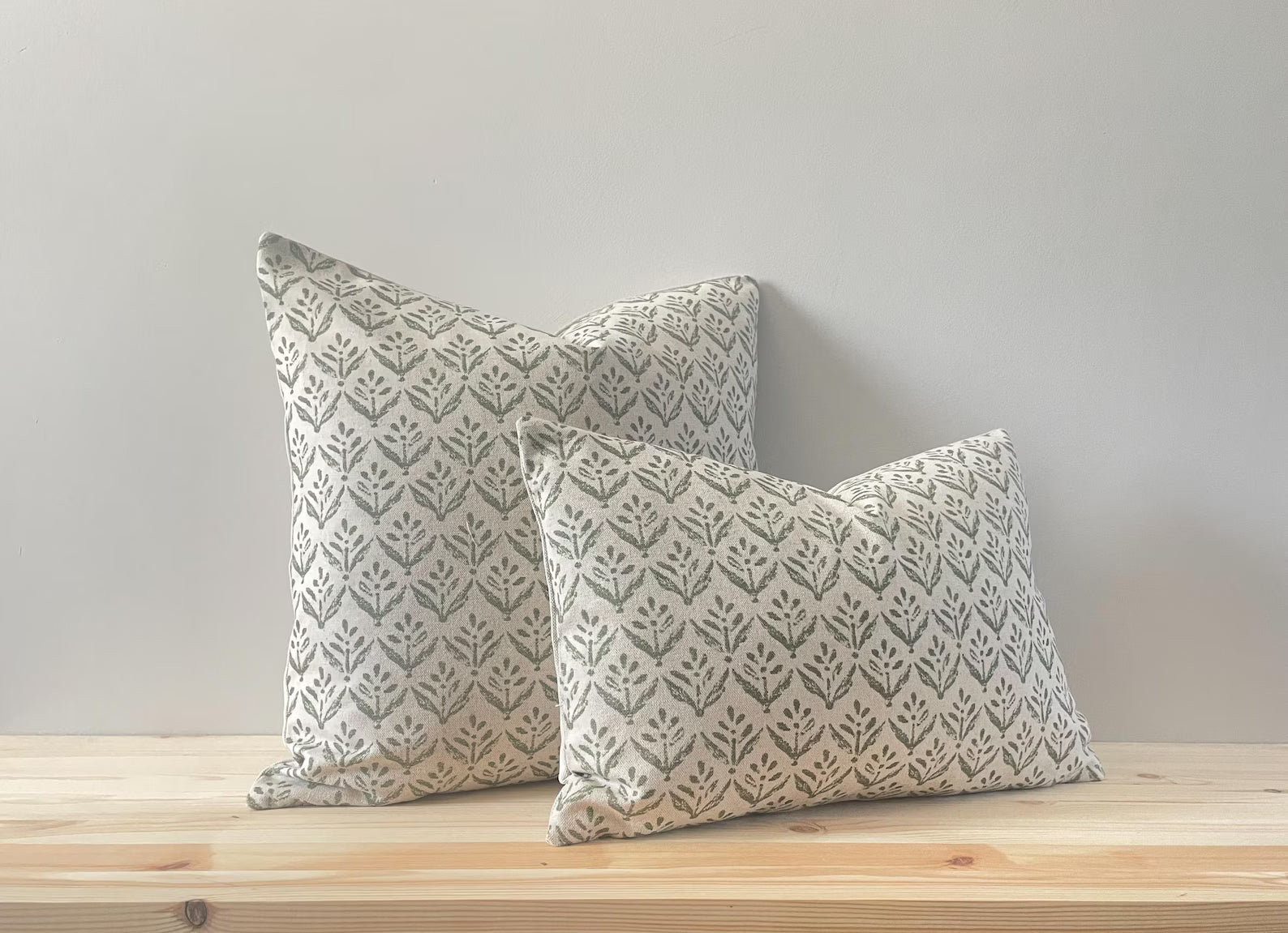 Green Leaf Print Linen Modern Farmhouse Cushion Covers