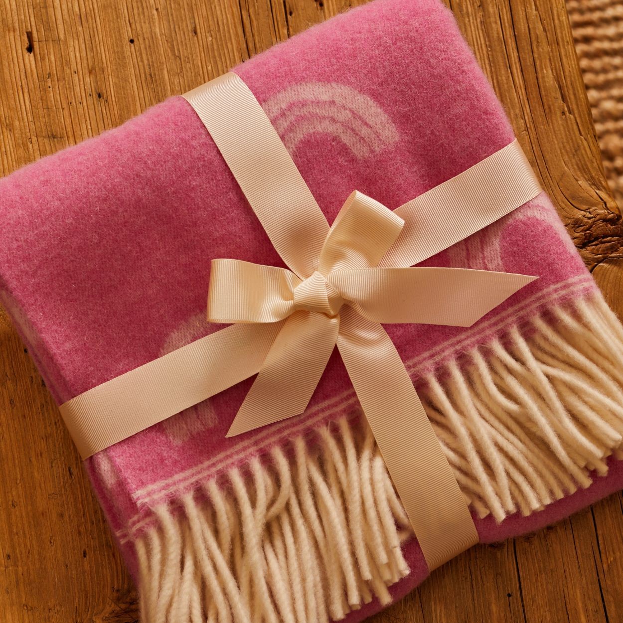 Merino Wool Baby Blanket, Pink Rainbow