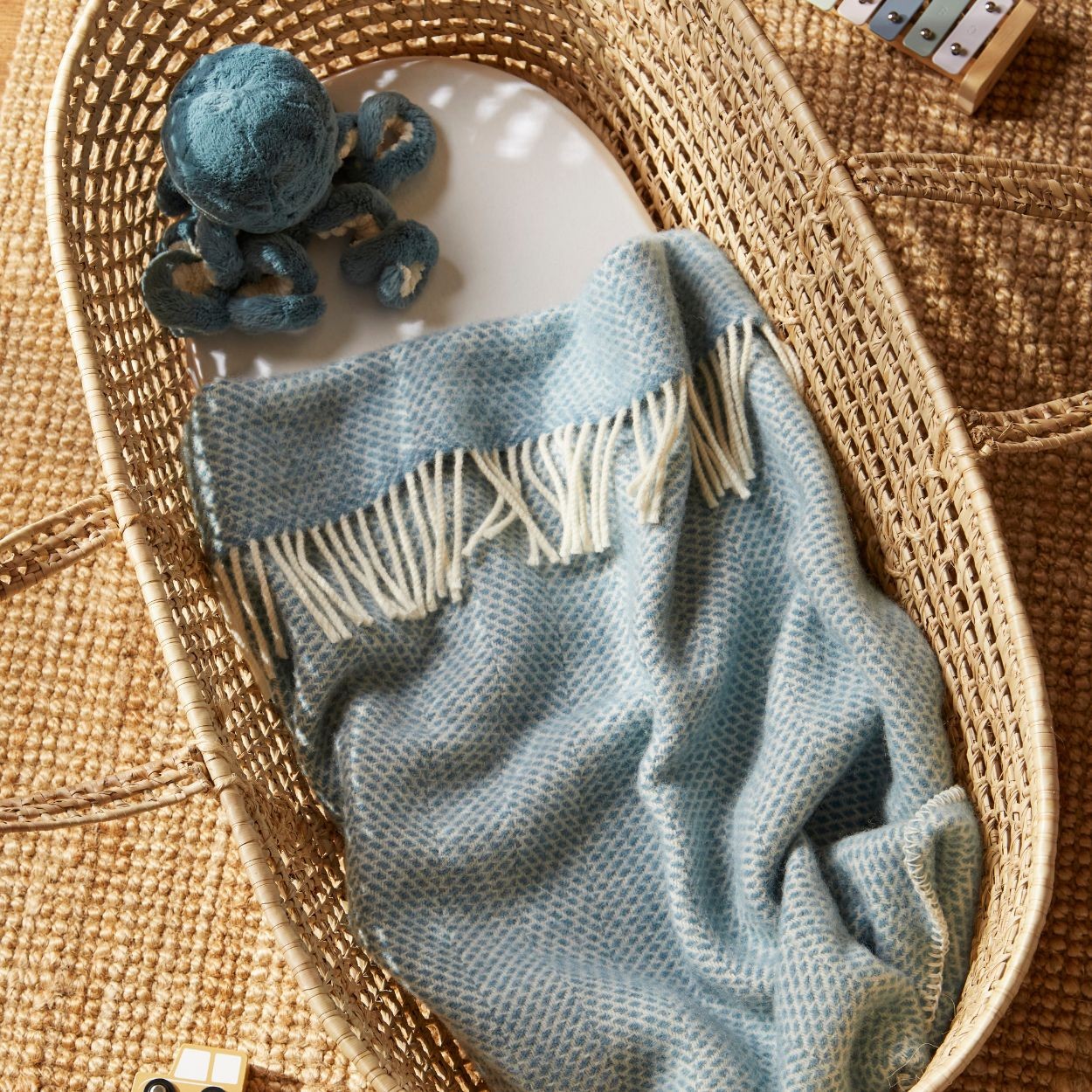 Pram Blanket Beehive - Pure New Wool - Blue